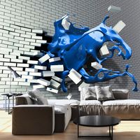 Fotobehang -Blauwe golf door witte muur, premium print vliesbehang - thumbnail