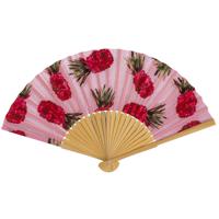Spaanse handwaaier - Tropische zomer kleuren print roze ananas - bamboe/papier - 21 cm   - - thumbnail