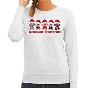 Foute Kersttrui/sweater voor dames - miauwie kerstfeest - grijs - Kerst poesjes