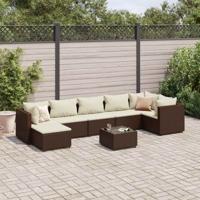 8-delige Loungeset met kussens poly rattan bruin