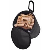 Wasknijperzak met karabijnhaak - en 100x stuks houten knijpers - knijperzak