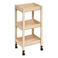 5Five Keuken/badkamer trolley 3 laags - L40 x B30 x H80 cm - naturel - hout - met wielen