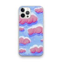 Roze wolken met vogels: iPhone 12 Pro Max Transparant Hoesje