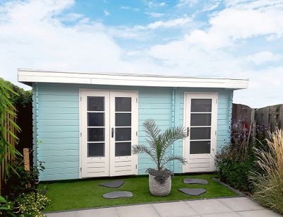 Woodpro Groet Tuinhuis 450x300 cm 28 mm vuren blank- Plat dak- Onbehandeld vurenhout- Woodpro