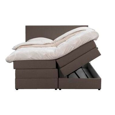 Boxspring met opbergruimte Liv egaal - donkerbruin - 140x200 cm - Leen Bakker