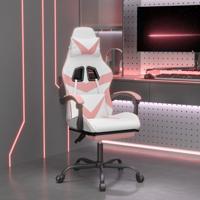 Gamestoel draaibaar met voetensteun kunstleer wit en roze Gamestoel draaibaar met voetensteun kunstleer wit en roze