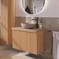 Ben Linea voorgemonteerd badmeubel incl. beige betonnen waskom 80cm eiken naturel/beige beton kraangat rechts