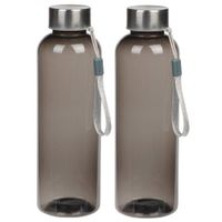 2x Grijze drinkflessen/waterflessen met RVS dop 550 ml