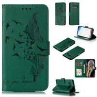 Feather patroon Litchi textuur horizontale Flip lederen draagtas met portemonnee & houder & kaartsleuven voor Galaxy S10 (groen)