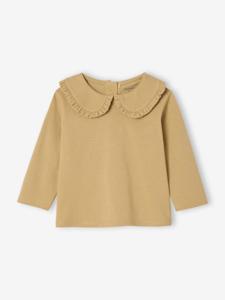 Baby T-shirt met lange mouwen en claudinekraag okergeel