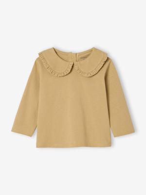 Baby T-shirt met lange mouwen en claudinekraag okergeel