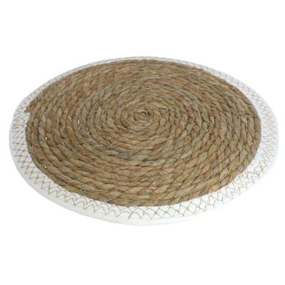 Pannenonderzetter - zeegras - rond - 34x34 cm - naturel/wit