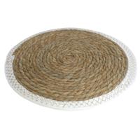 Pannenonderzetter - zeegras - rond - 34x34 cm - naturel/wit