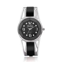 XinHua vrouwen Diamond spiegel oppervlakte holle roestvrijstalen armband quartz horloge (zwart)