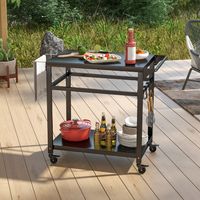Buitenbarbecuetrolley met Dubbele Planken Keukentrolley met 4 Vergrendelbare Wielen Haken en Handgreep aan de Zijkant Zwart