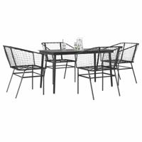 5-delige Tuinset poly rattan glas zwart