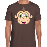 Dieren verkleed t-shirt heren - aap gezicht - carnavalskleding - donkerbruin