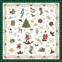 20x stuks kerstdiner/kerst thema servetten met kerstfiguren 33 x 33 cm groen - thumbnail
