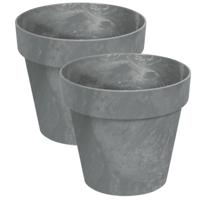 Bloempot/plantenpot - Set van 4x stuks - betonlook - grijs - kunststof - Dia 14 cm