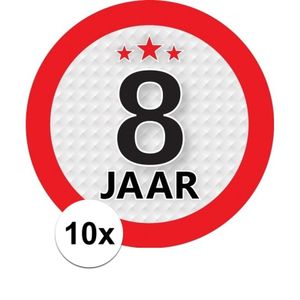 10x 8 Jaar leeftijd stickers rond 9 cm verjaardag versiering   -