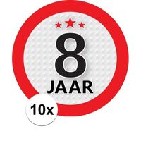 10x 8 Jaar leeftijd stickers rond 9 cm verjaardag versiering   - - thumbnail