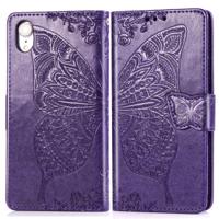 Butterfly Love bloemen reliëf horizontale Flip lederen case voor iPhone XR met houder & kaartsleuven & portemonnee & Lanyard (donker paars)