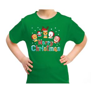 Fout kerst shirt / t-shirt dieren Merry christmas groen kids