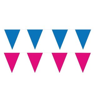 Roze/Blauwe feest punt vlaggetjes pakket 200 meter