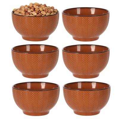 Serveer/chips schaaltje Fishbone - 6x - terra - 14 x 8 cm - keramiek - kommetjes - 680 ml Serveer/chips schaaltje Fishbone - 6x - terra - 14 x 8 cm - keramiek - kommetjes - 680 ml