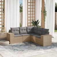 5-delige Loungeset met kussens poly rattan beige