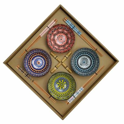 Sushi set DKD Home Decor Multicolour Bamboe Keramiek Mandala Orientaals 34 x 34 x 6,5 cm (12 Onderdelen)