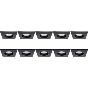 Spot Armatuur 10 Pack - Pragmi Rodos Pro - GU10 Inbouwspot - Vierkant - Zwart - Aluminium - 93mm