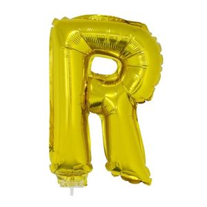 Gouden opblaas letter ballon R op stokje 41 cm