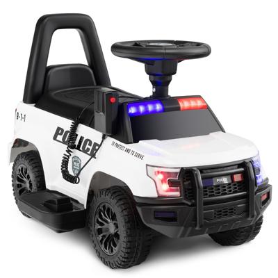 Politieauto voor Kinderen met 6V-Batterij Kindervoertuig met Megafoon Claxon Waarschuwingslicht Sirenegeluid en Brede Voetsteun-Wit