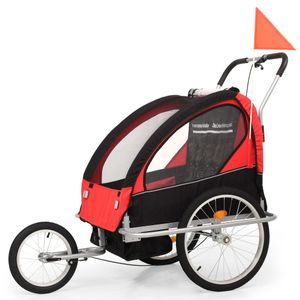 VidaXL Fietstrailer en kinderwagen 2-in-1 zwart en rood