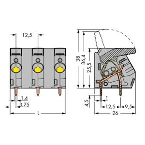 WAGO 2706-302 Veerkrachtklemblok 6.00 mm² Aantal polen 2 Grijs 65 stuk(s)