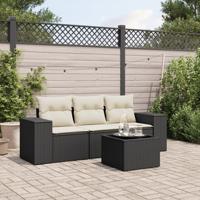 4-delige Loungeset met kussens poly rattan zwart