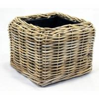 Planten/bloemen mand - vierkant - rotan - gevlochten riet - 38 x 38 x 30 cm - drypot