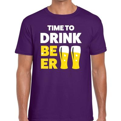Time to drink Beer - tekst t-shirt - paars - voor heren - Thema feest shirts - BIER Drinken