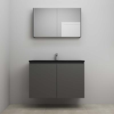 On-Line Badkamermeubelset - 100 cm - Voorgemonteerd - Greeploze Ladestructuur - Acryl Wastafel - 1 Kraangat - Spiegelkast - Mat Antraciet
