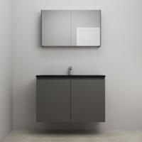 On-Line Badkamermeubelset - 100 cm - Voorgemonteerd - Greeploze Ladestructuur - Acryl Wastafel - 1 Kraangat - Spiegelkast - Mat Antraciet