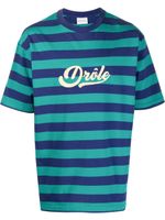 Drôle De Monsieur t-shirt rayé en coton à logo imprimé - Bleu