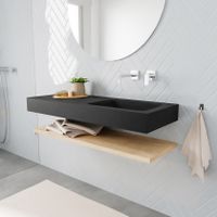 Mondiaz Alan badmeubel 120 cm planchet washed oak vrijhangend wastafel rechts zonder kraangat zwart