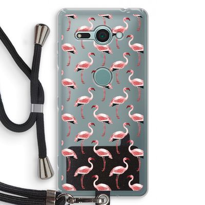 Flamingoprint groen: Sony Xperia XZ2 Compact Transparant Hoesje met koord