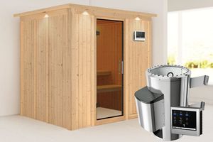 Karibu | Daria Sauna met Dakkraag | Antracietglas | Kachel 3,6 kW Externe Bediening