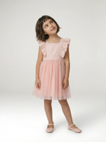 Feestelijke meisjesjurk met ruches van katoengaas en tule lichtroze