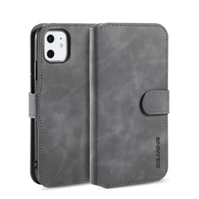 Dg. MING retro olie kant horizontale flip case met houder & kaartsleuven & portemonnee voor iPhone 11 (grijs)