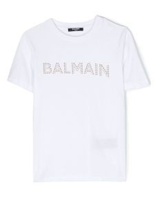 Balmain Kids t-shirt en coton à logo strassé - Blanc