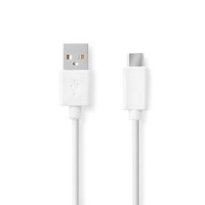 USB-Kabel | USB 2.0 | USB-A Male | USB-C© Male | 480 Mbps | Vernikkeld | 1.00 m | Rond | PVC | Wit