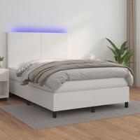 Boxspring met matras en LED kunstleer wit 140x200 cm